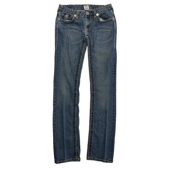 True Religion Straight Leg Jeans Womens Size 28 X 32 Gold Stitching Very Nice - Picture 1 of 7